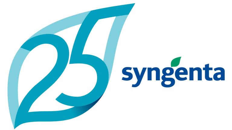 青緑の「25」ロゴと「syngenta」の文字ロゴ