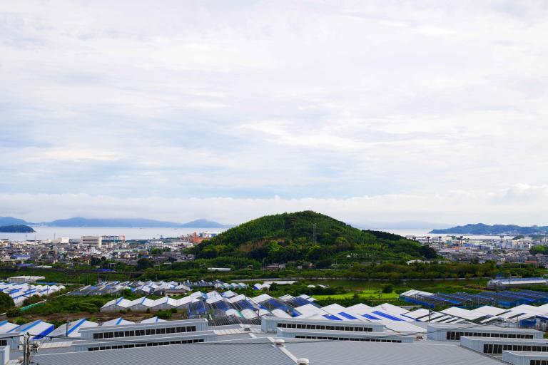 数多くのハウスが建ち並ぶ愛知県蒲郡市。(愛知県農業試験場より撮影。)