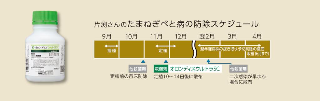 オロンディスウルトラSCを使った「たまねぎ」のべと病に対する防除スケジュール