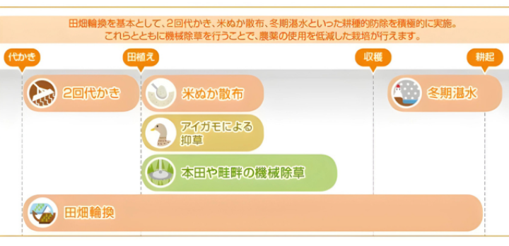 耕種的防除の減農薬栽培を基本とした組み合わせの例