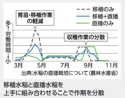 移植水稲と直播水稲を上手に組み合わせることで作期を分散